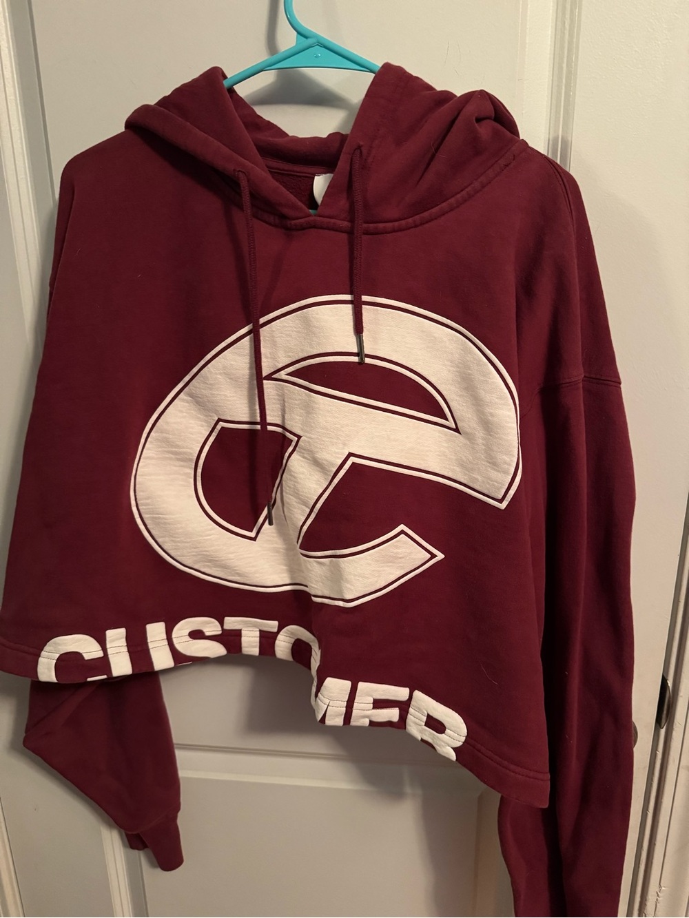 Telfar Crop Hoodie Graphic Cropped Hoodie Burgundy & Cream Size M/L